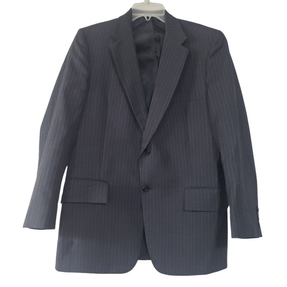 VTG Cartier Collection Suit Jacket Mens Navy 42 Pinstripe Botany 500 Roos Atkins - Picture 1 of 16